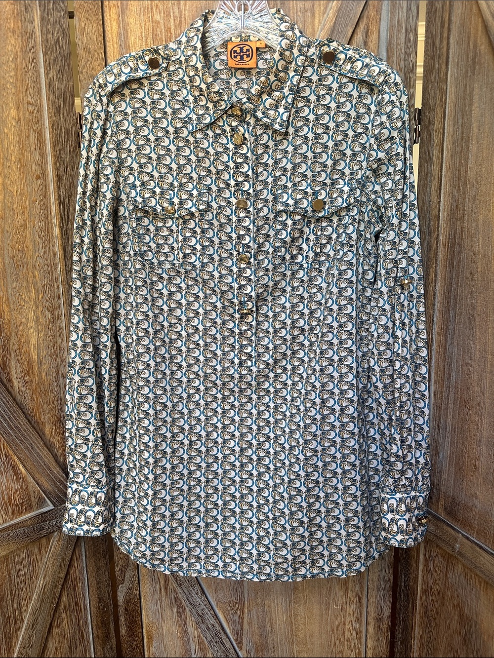Tory Burch Vintage Elephant Link Tunic Blouse Women’s Size 8